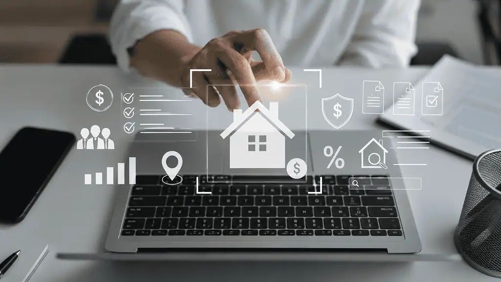 A woman researches rental market trends online