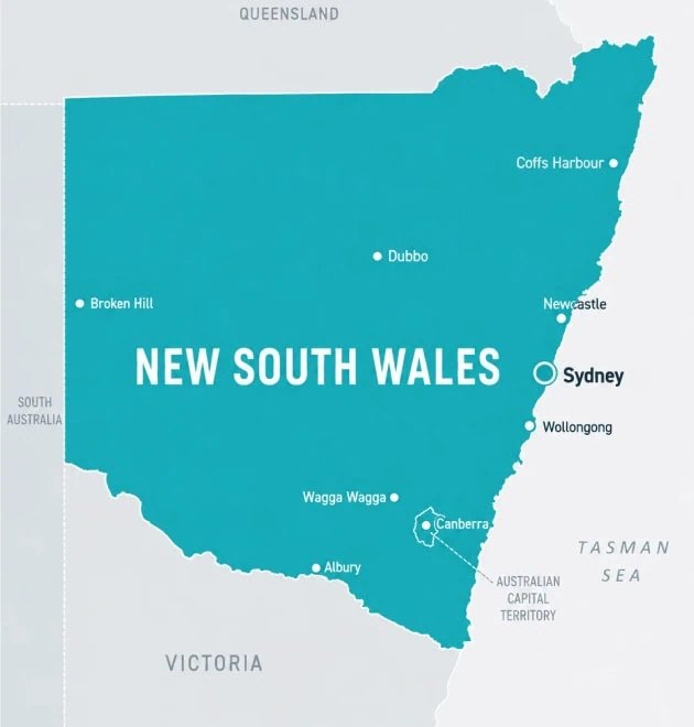 map of NSW where class 1b building requirements need to be met for coliving