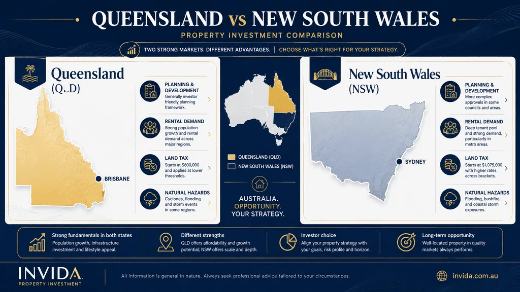 showing the difference between a QLD vs NSW property investment